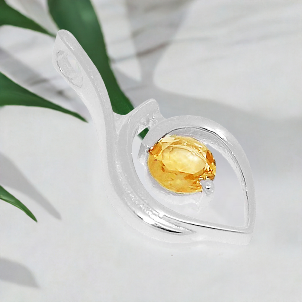 Fine Sterling Silver Pendants In Citrine Gemstone Jewelry 925SP207-2