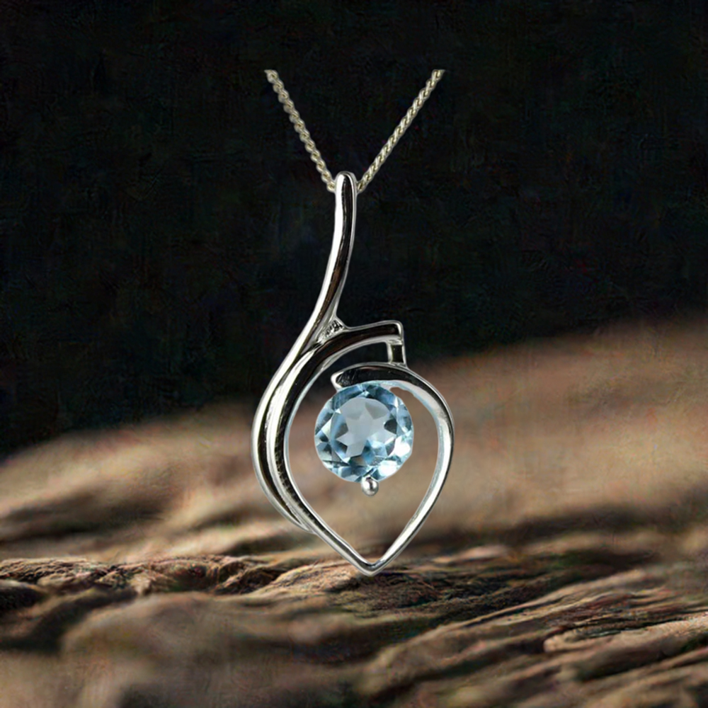 Solid Sterling Silver Handmade Pendants In Blue Topaz Gemstone Jewelry 925SP207-6