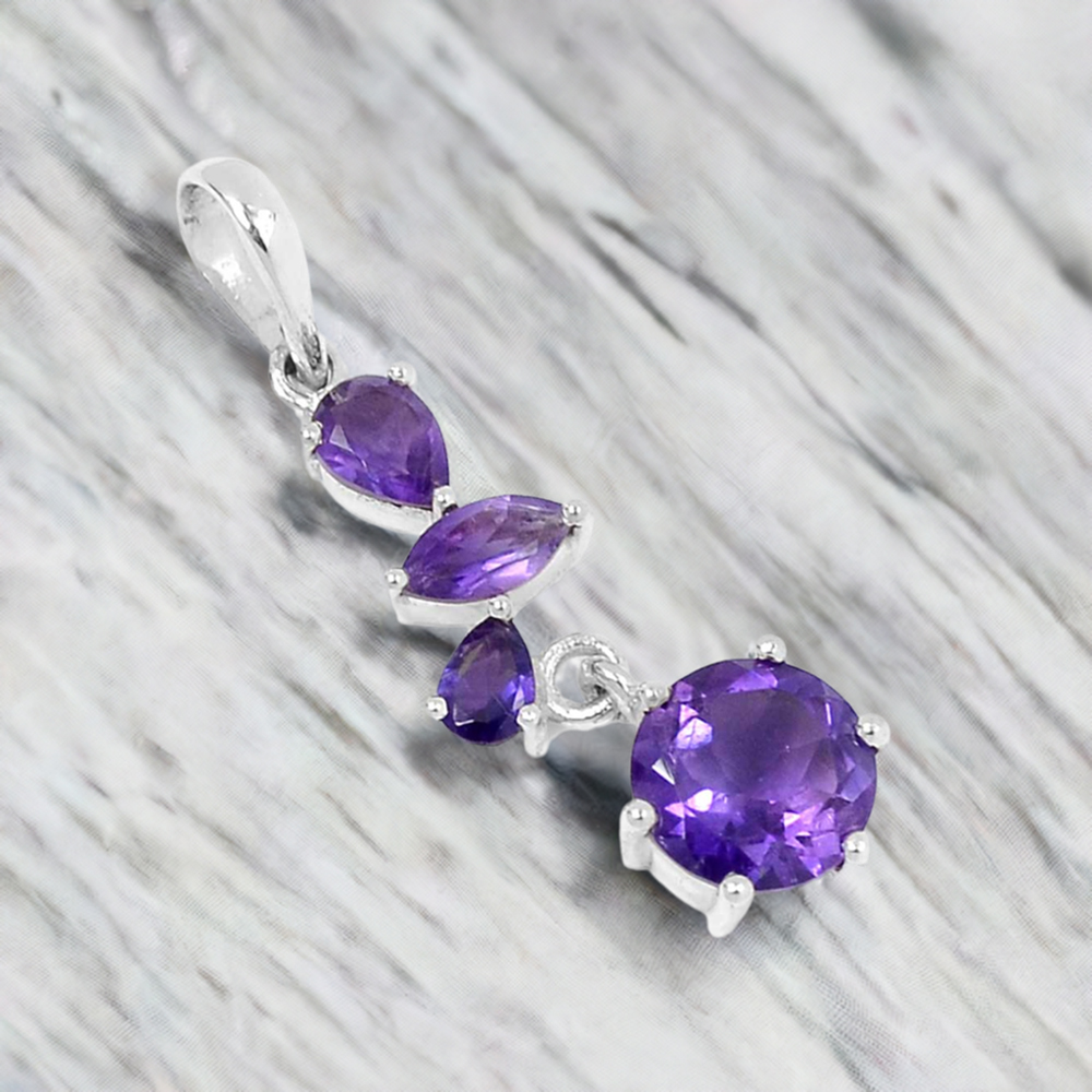 Amethyst Gemstone Pendants In 925 Fine Silver Jewelry 925SP211-6