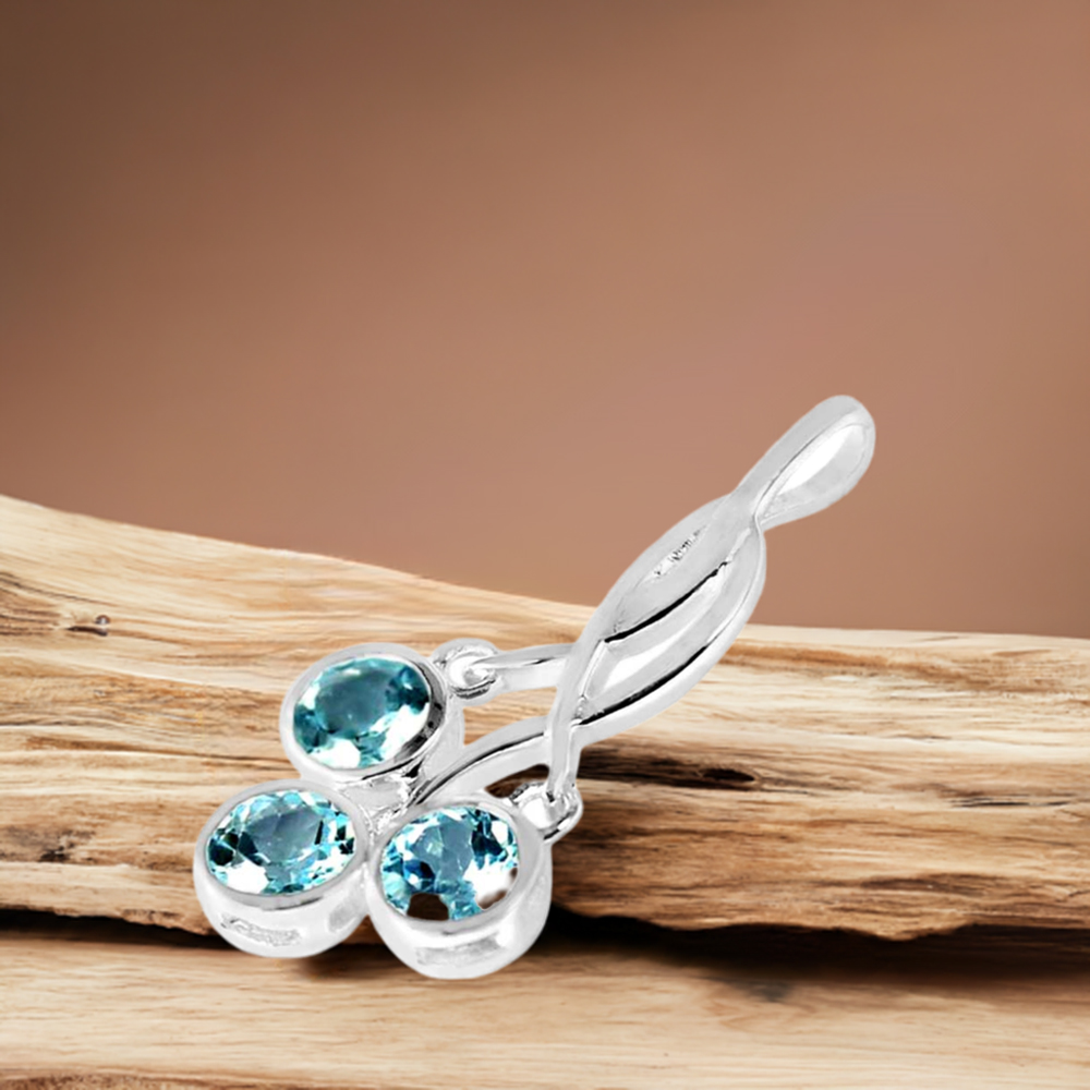 Blue Topaz Gemstone Handmade Pendants In Solid Sterling Silver Jewelry 925SP227-3