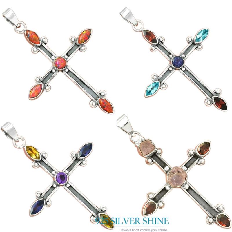 925 Sterling Silver Handmade Pendants In Multi Gemstone Jewelry 925SP23-4_3