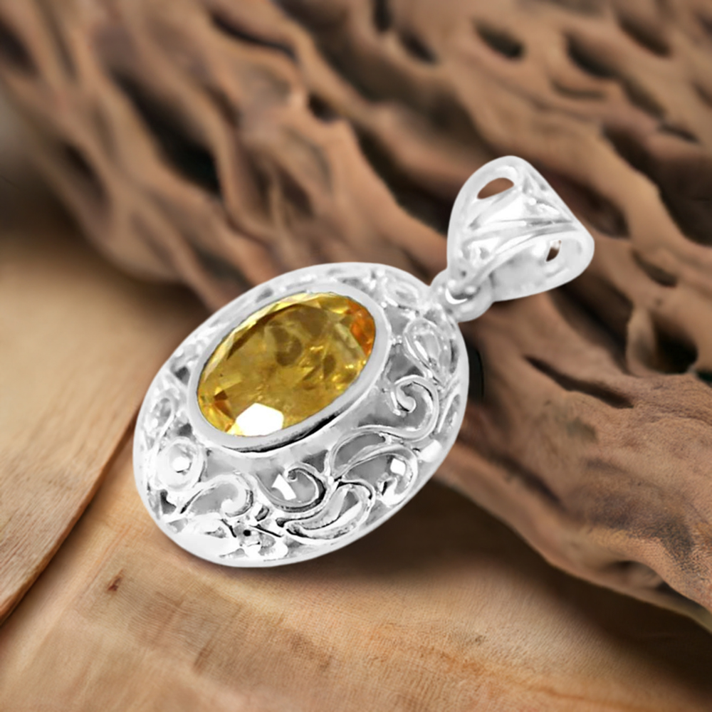 Fine Sterling Silver Pendants In Citrine Gemstone Jewelry 925SP232-2