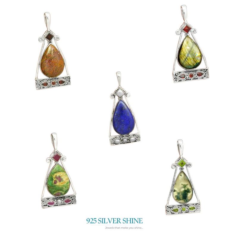 Multi Gemstone Handmade Pendants In 925 Sterling Silver Jewelry 925SP25-3_1