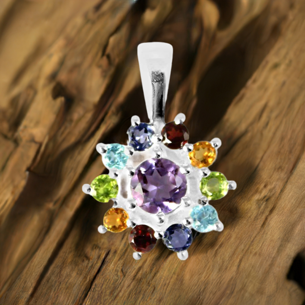 Multi Gemstone Handmade Pendants In 925 Sterling Silver Jewelry 925SP250-4