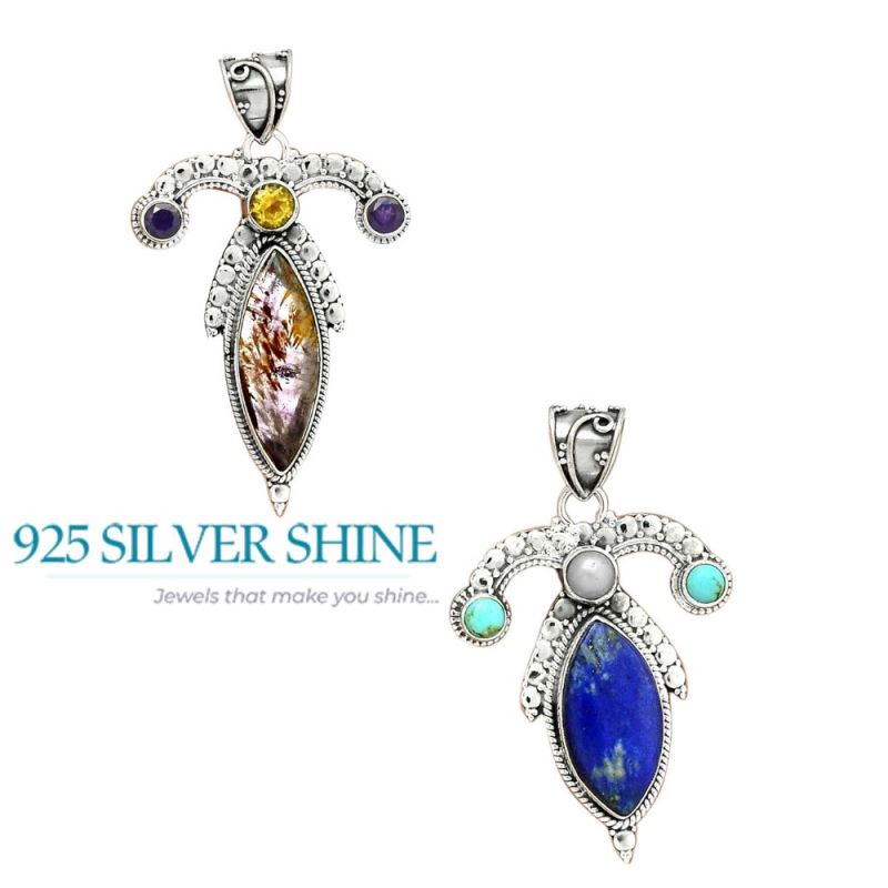Multi Gemstone Handmade Pendants In Solid Sterling Silver Jewelry 925SP26-1_4