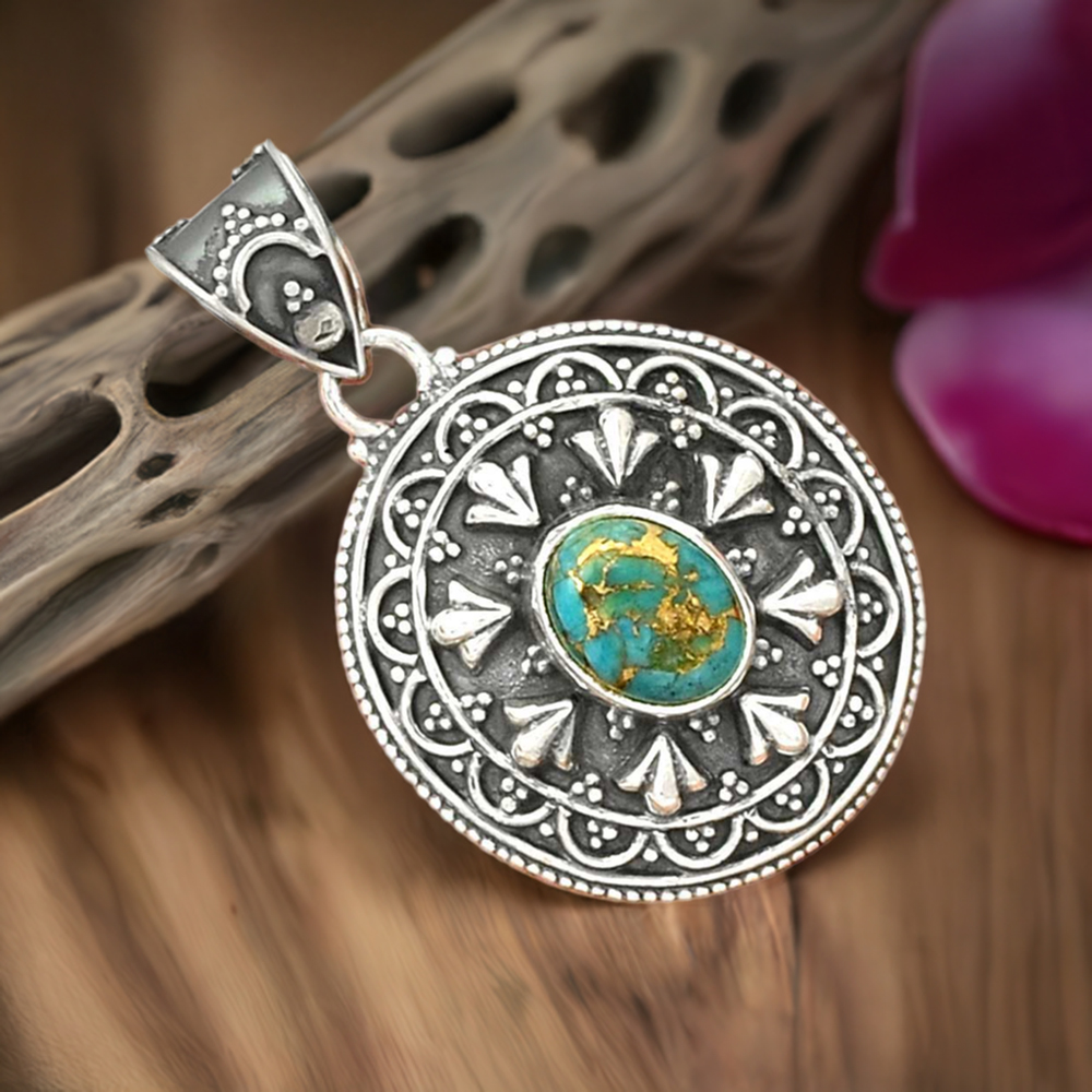 Turquoise Gemstone Handmade Pendants In 925 Sterling Silver Jewelry 925SP27-3