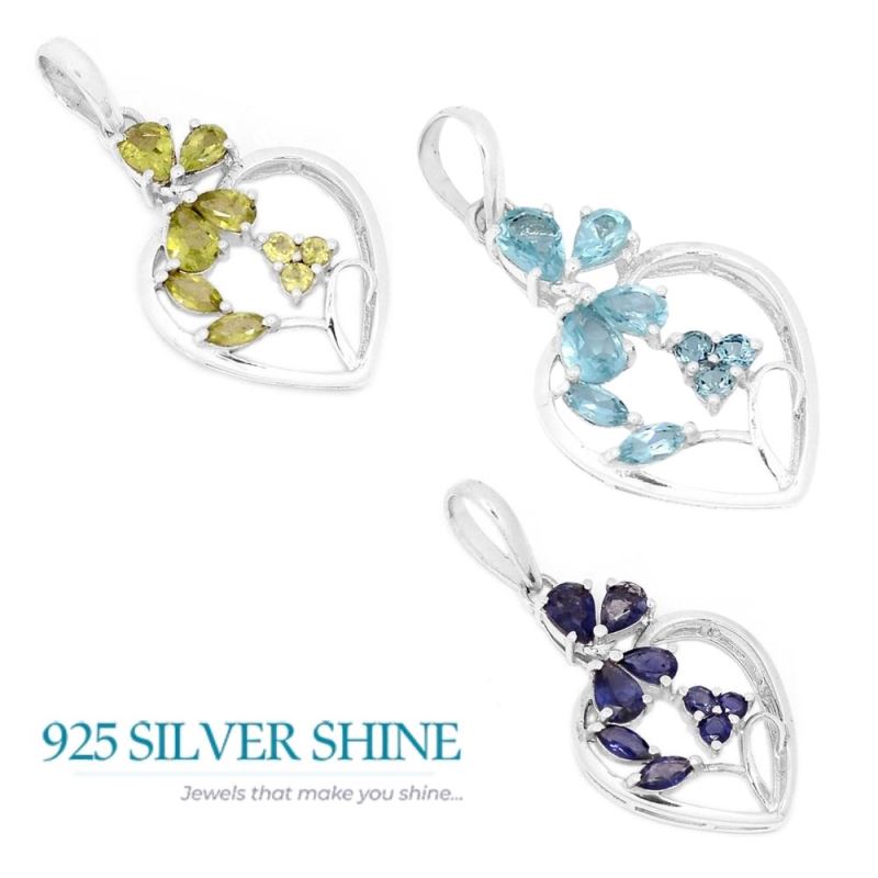 Solid Sterling Silver Handmade Pendants In Blue Topaz Gemstone Jewelry 925SP270-1_3