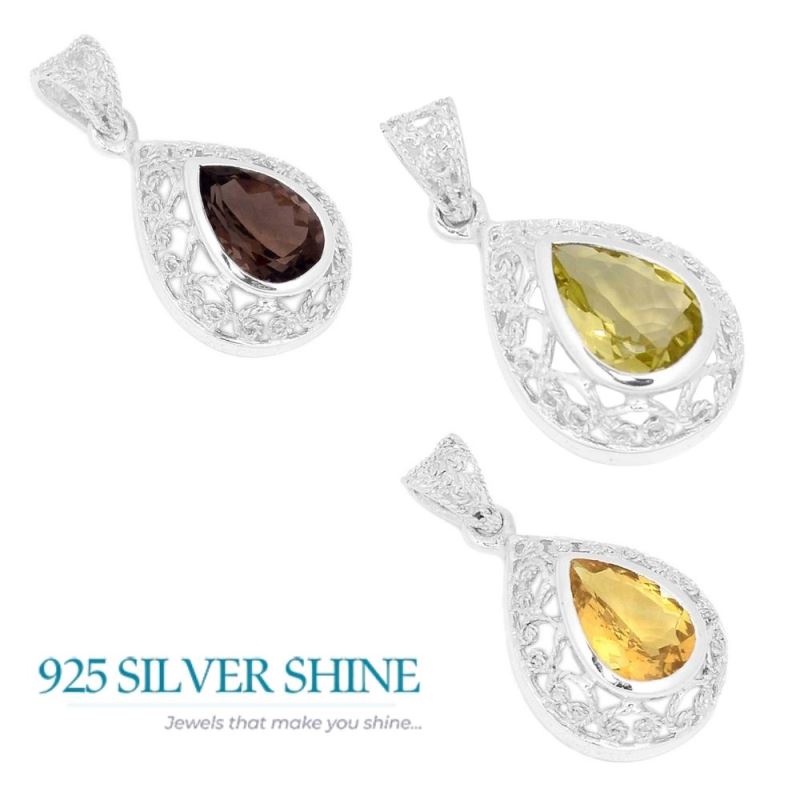Smokey Gemstone Pendants In Fine Sterling Silver Jewelry 925SP275-3_2