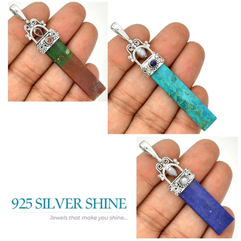 Multi Gemstone Handmade Pendants In Solid Sterling Silver Jewelry 925SP28-1_4