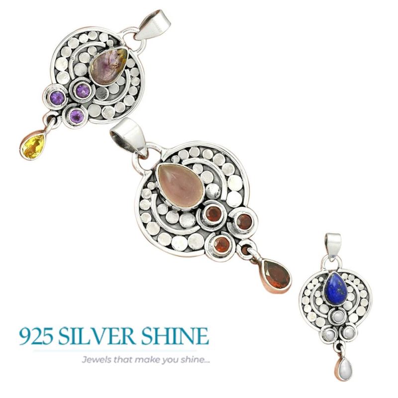 Multi Gemstone Handmade Pendants In Solid Sterling Silver Jewelry 925SP32-1_4