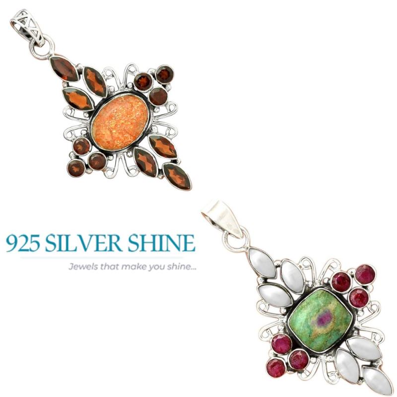 Solid Sterling Silver Handmade Pendants In Multi Gemstone Jewelry 925SP36-2_4