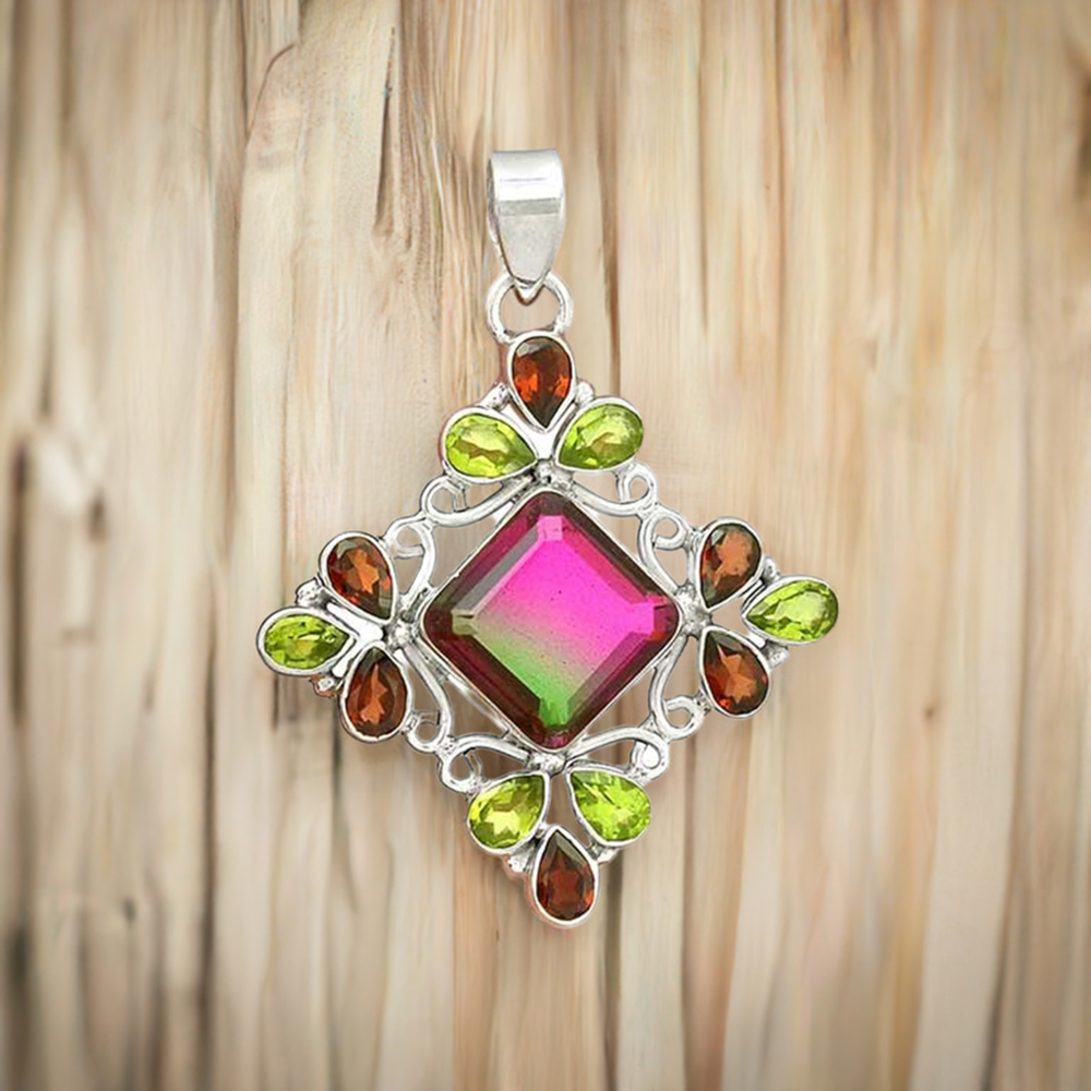 925 Fine Silver Pendants In Multi Gemstone Jewelry 925SP37-3