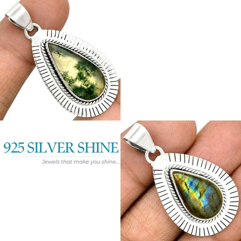 Moss Agate Gemstone Handmade Pendants In 925 Sterling Silver Jewelry 925SP39-1_4