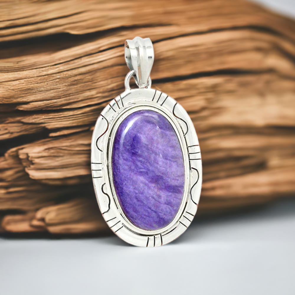 Charoite Gemstone Pendants In Fine Sterling Silver Jewelry 925SP40-1