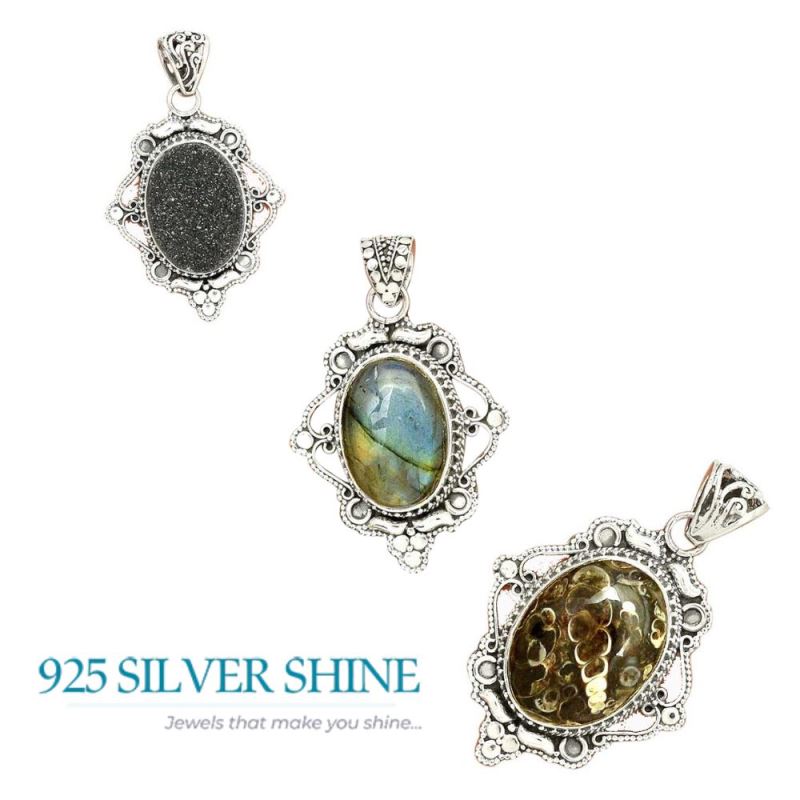 Black Aura Druzy Gemstone Handmade Pendants In Solid Sterling Silver Jewelry 925SP41-1_3