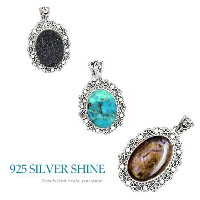 Turquoise Gemstone Pendants In 925 Fine Silver Jewelry 925SP42-1_3