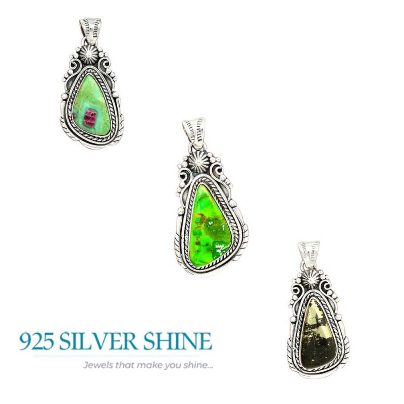 Copper Turquoise Gemstone Handmade Pendants In Solid Sterling Silver Jewelry 925SP43-4_4