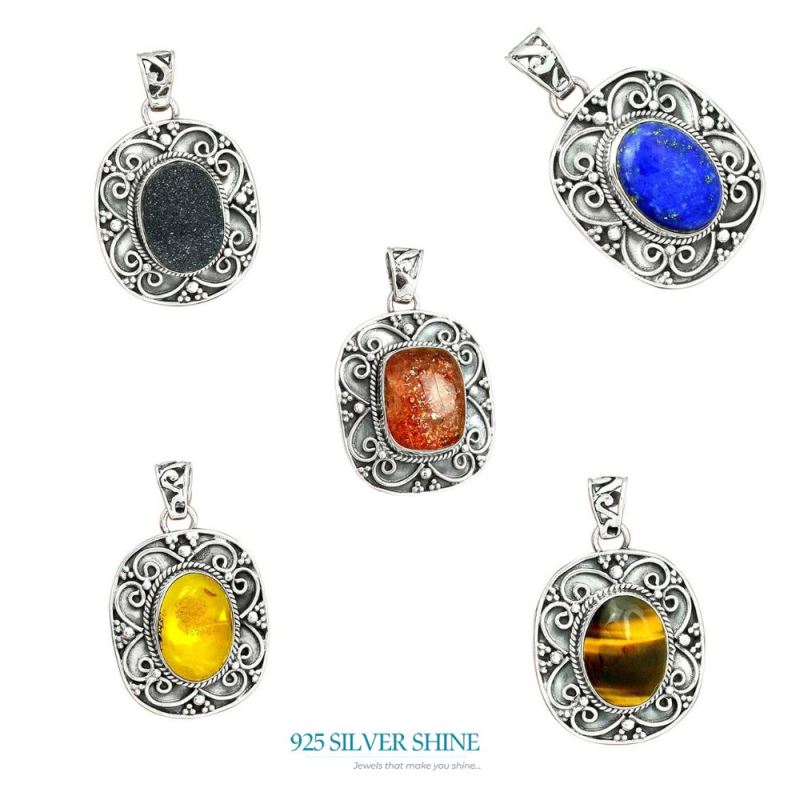 Solid Sterling Silver Handmade Pendants In Botswana Agate Gemstone Jewelry 925SP46-8_4