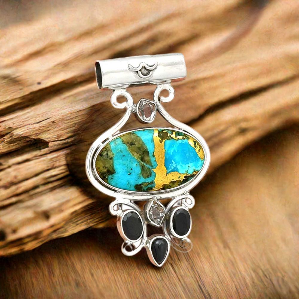 Fine Sterling Silver Pendants In Multi Gemstone Jewelry 925SP50-2
