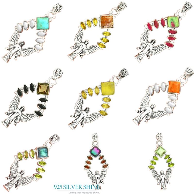 925 Solid Silver Pendants In Multi Gemstone Jewelry 925SP51-6_3