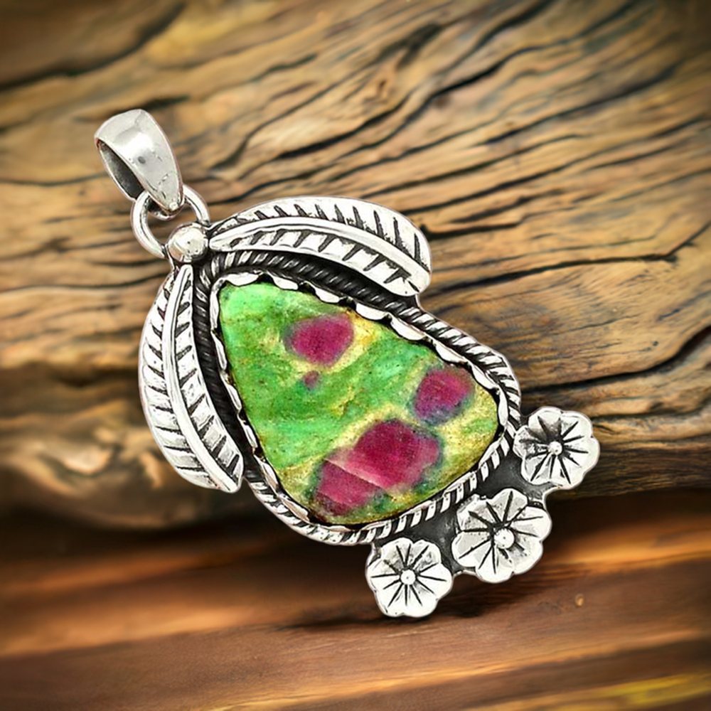 Ruby Zoisite Gemstone Handmade Pendants In 925 Sterling Silver Jewelry 925SP54-4