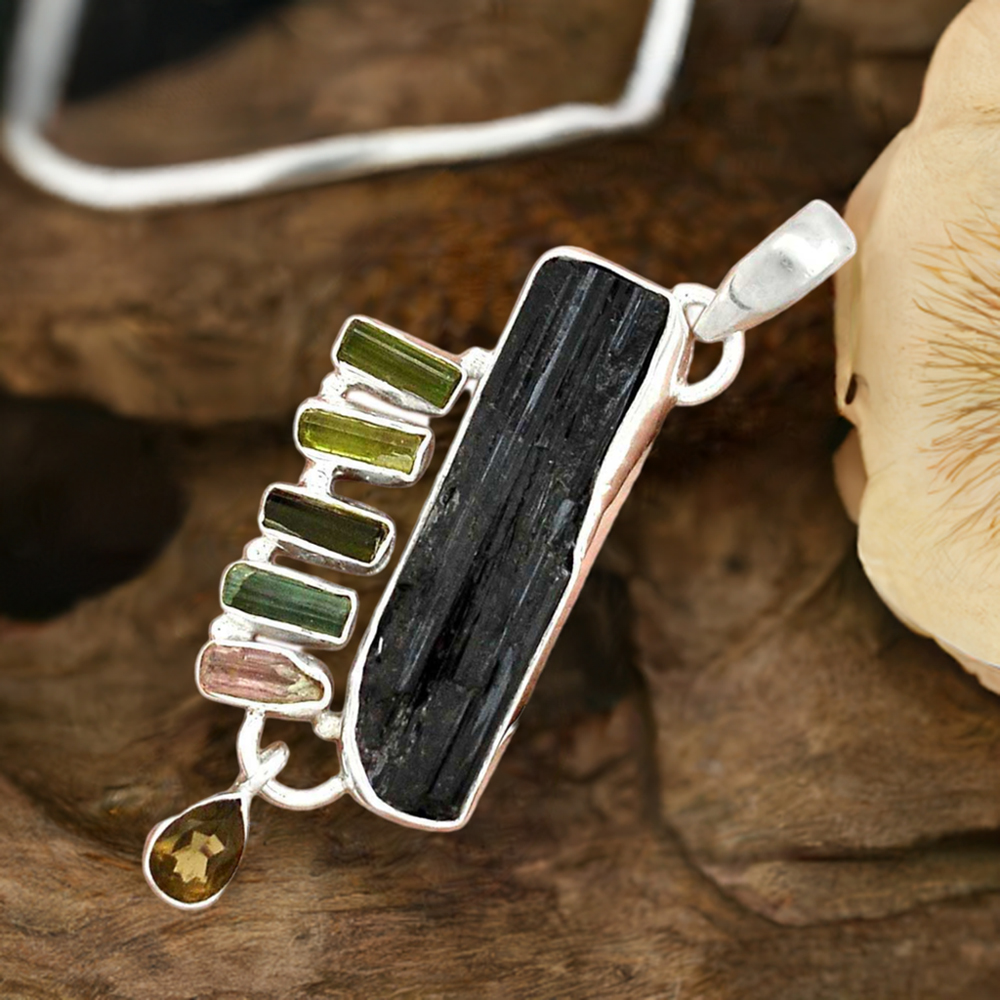 Multi Tourmaline Gemstone Pendants In Fine Sterling Silver Jewelry 925SP55-1