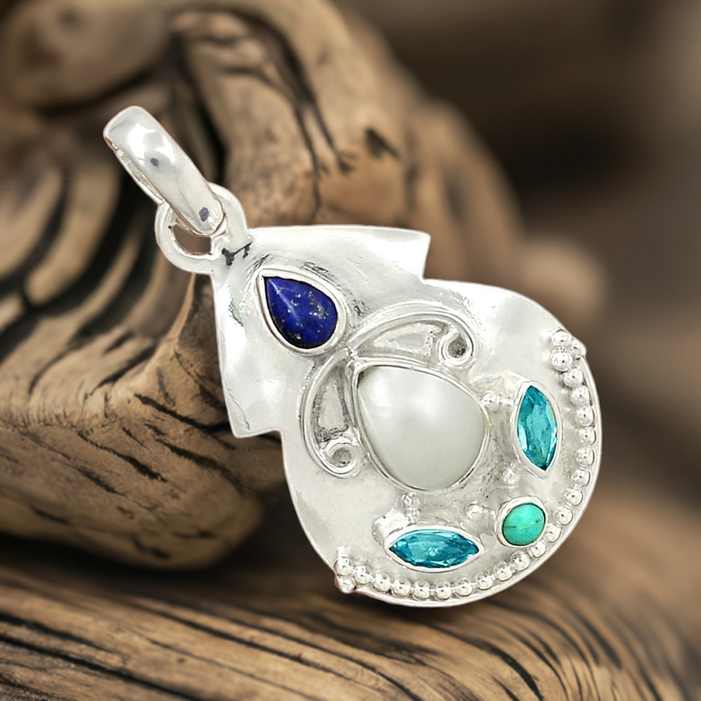 Multi Gemstone Handmade Pendants In 925 Sterling Silver Jewelry 925SP58-1