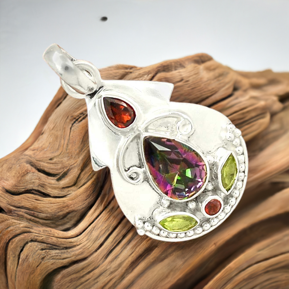 Multi Gemstone Handmade Pendants In Solid Sterling Silver Jewelry 925SP58-2