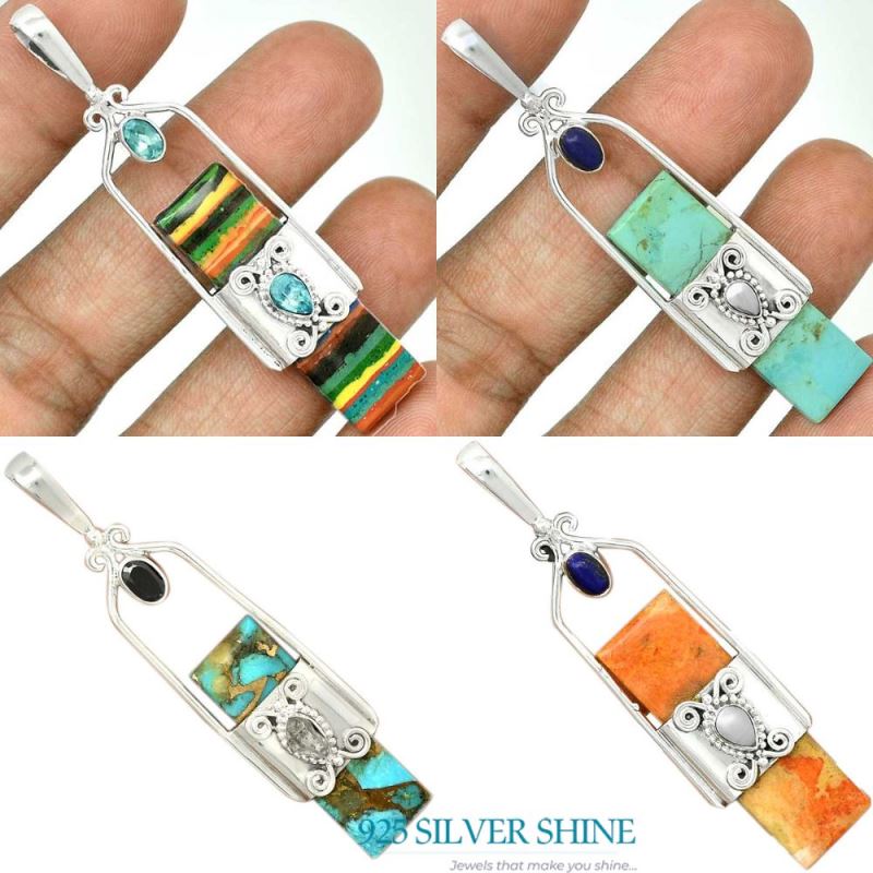 Fine Sterling Silver Pendants In Multi Gemstone Jewelry 925SP61-3_3