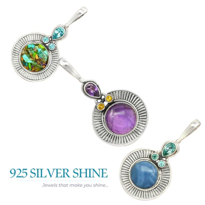 925 Fine Silver Pendants In Multi Gemstone Jewelry 925SP62-1_4