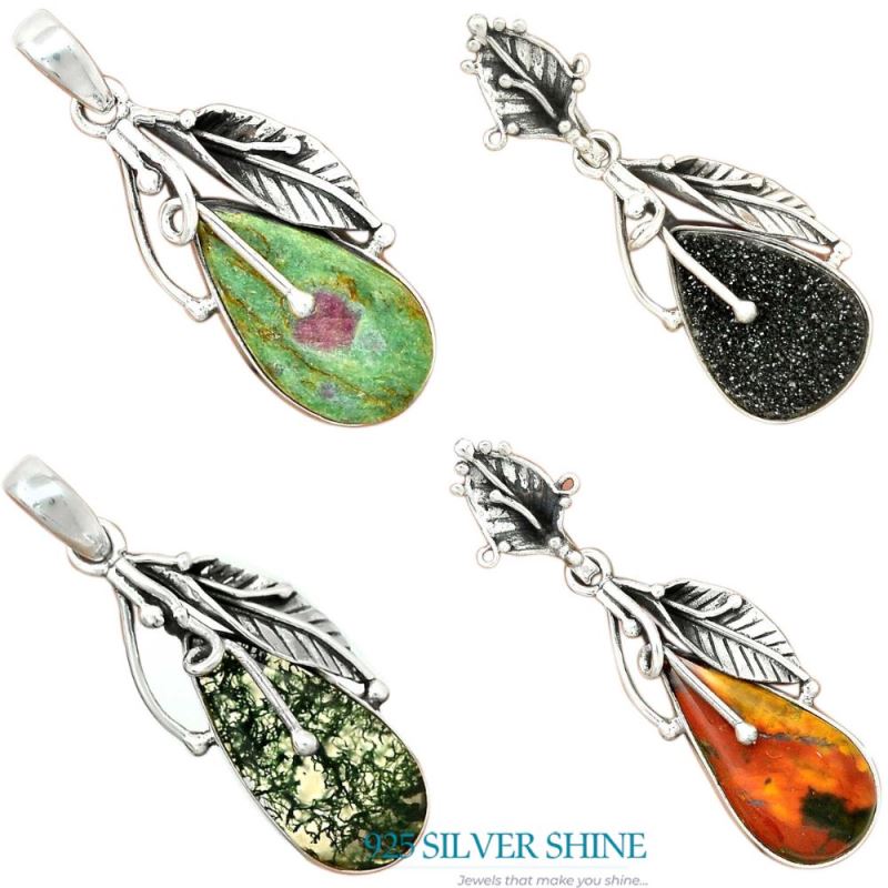 Fine Sterling Silver Pendants In Moss Agate Gemstone Jewelry 925SP64-2_4