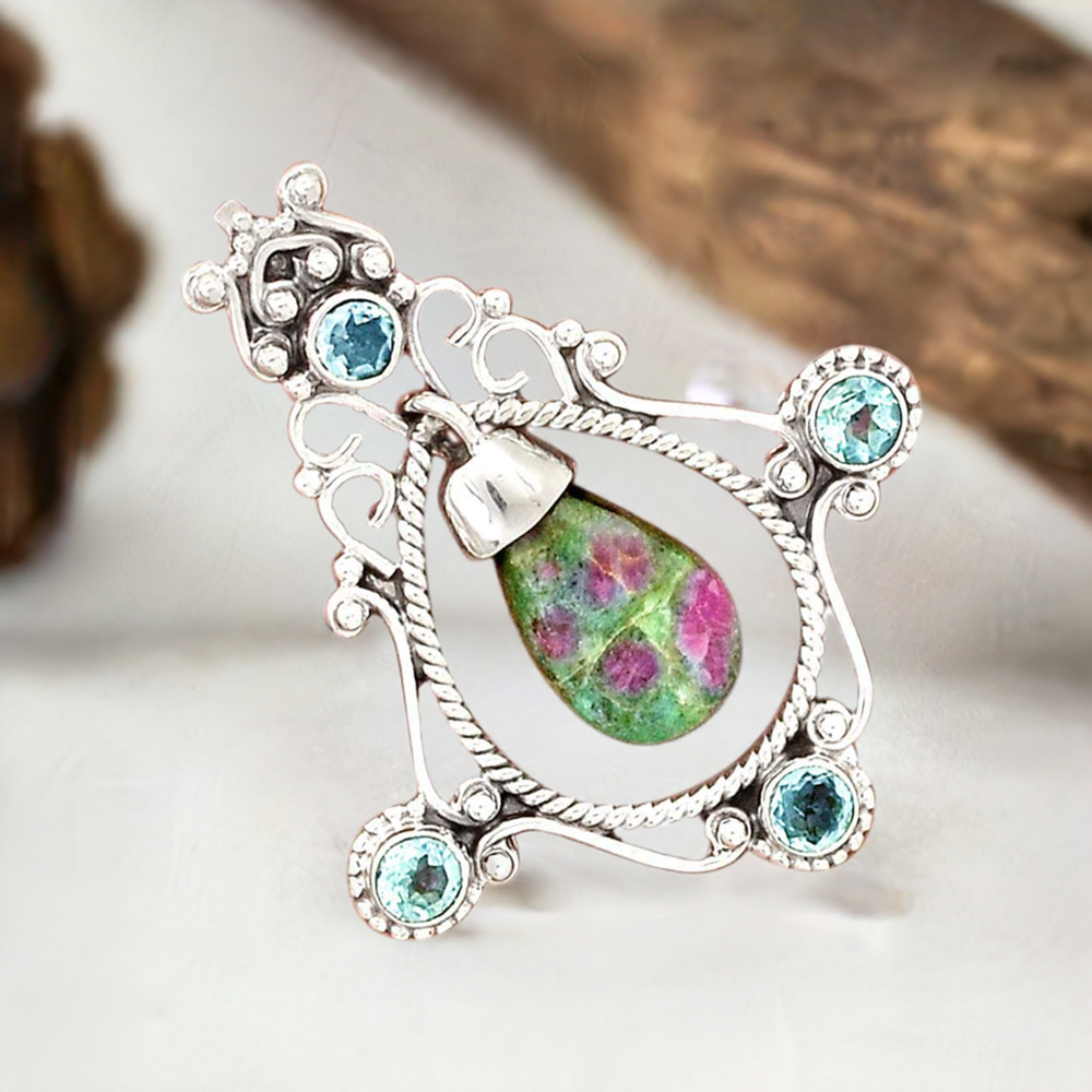 925 Sterling Silver Handmade Pendants In Multi Gemstone Jewelry 925SP65-1