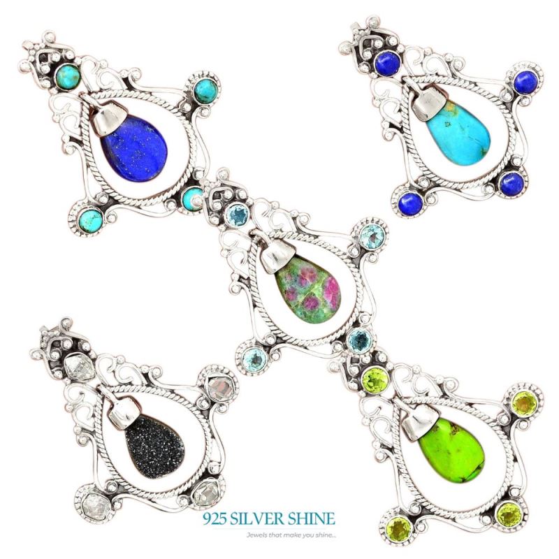 925 Solid Silver Pendants In Multi Gemstone Jewelry 925SP65-4_2