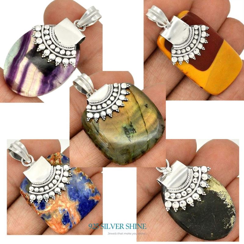 925 Solid Silver Pendants In Pyrite In Magnetite Gemstone Jewelry 925SP66-4_2