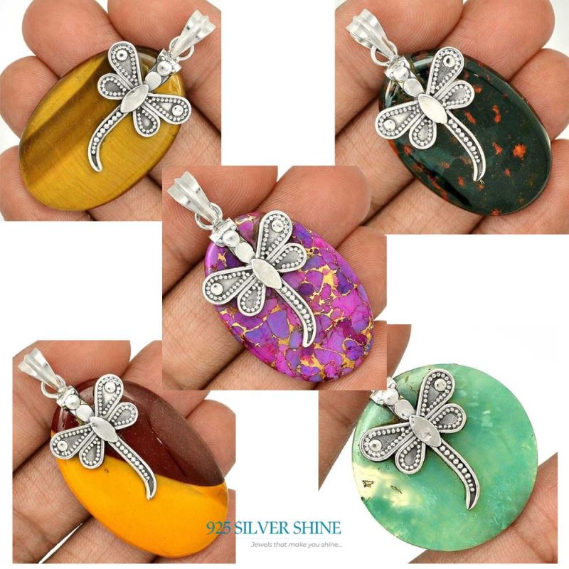 Jasper Gemstone Pendants In 925 Solid Silver Jewelry 925SP68-3_4