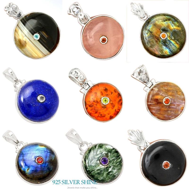 Multi Gemstone Pendants In 925 Fine Silver Jewelry 925SP70-7_5