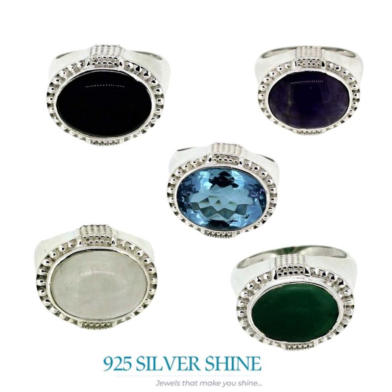 Natural Black Onyx Gemstone Ring In Sterling Silver 925SR042-2_5