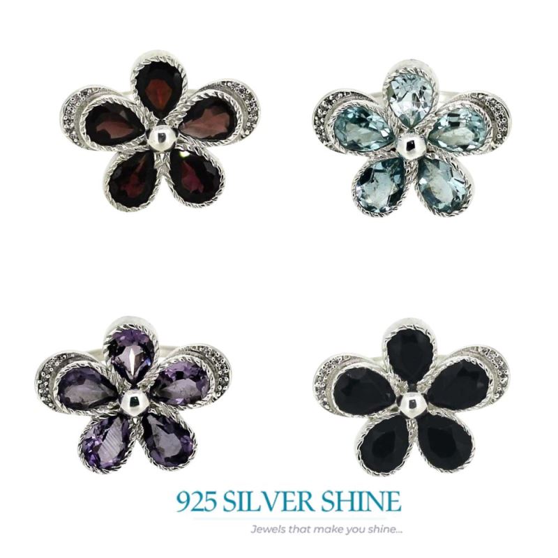 Semi Precious Black Onyx Gemstone Ring In Sterling Silver 925SR043-1_5