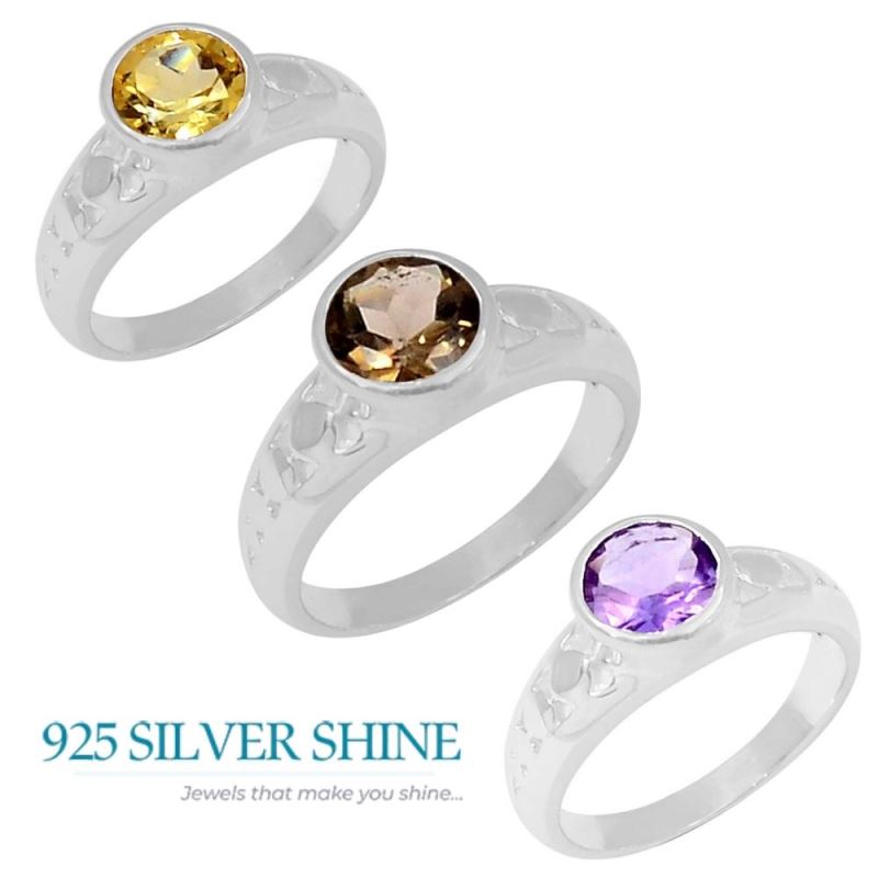 Sterling Silver Citrine Cut Stone Rings 925SR053-2_1