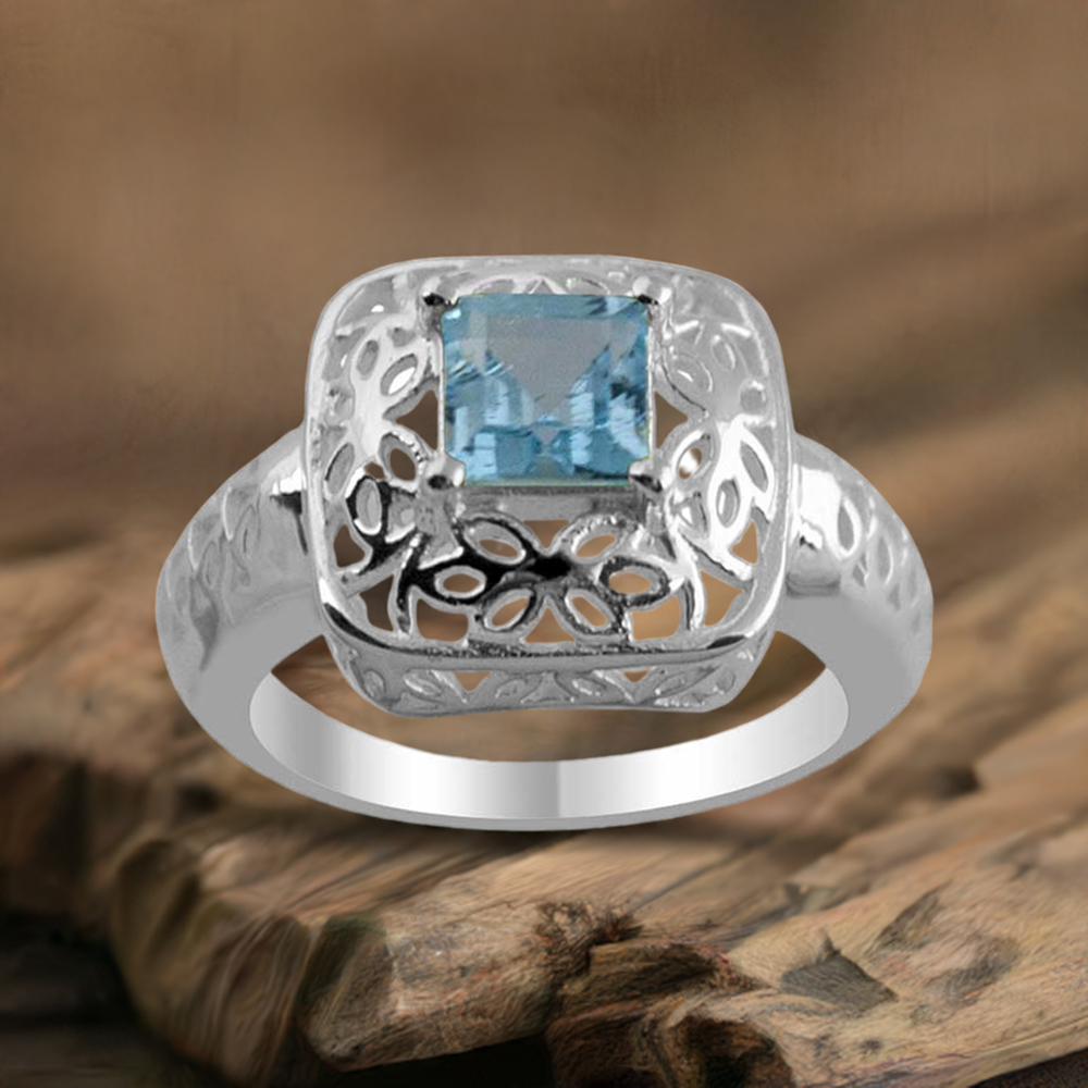 Natural Blue Topaz Gemstone Rings In 925 Sterling Silver 925SR1369