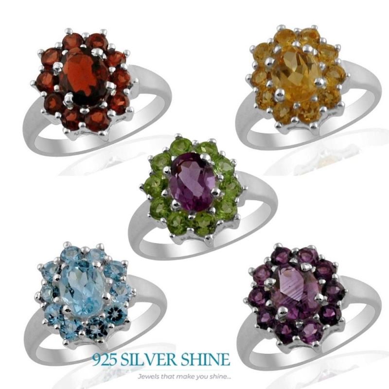 925 Sterling Silver Rings In Genuine Multi Gemstone 925SR1389_1