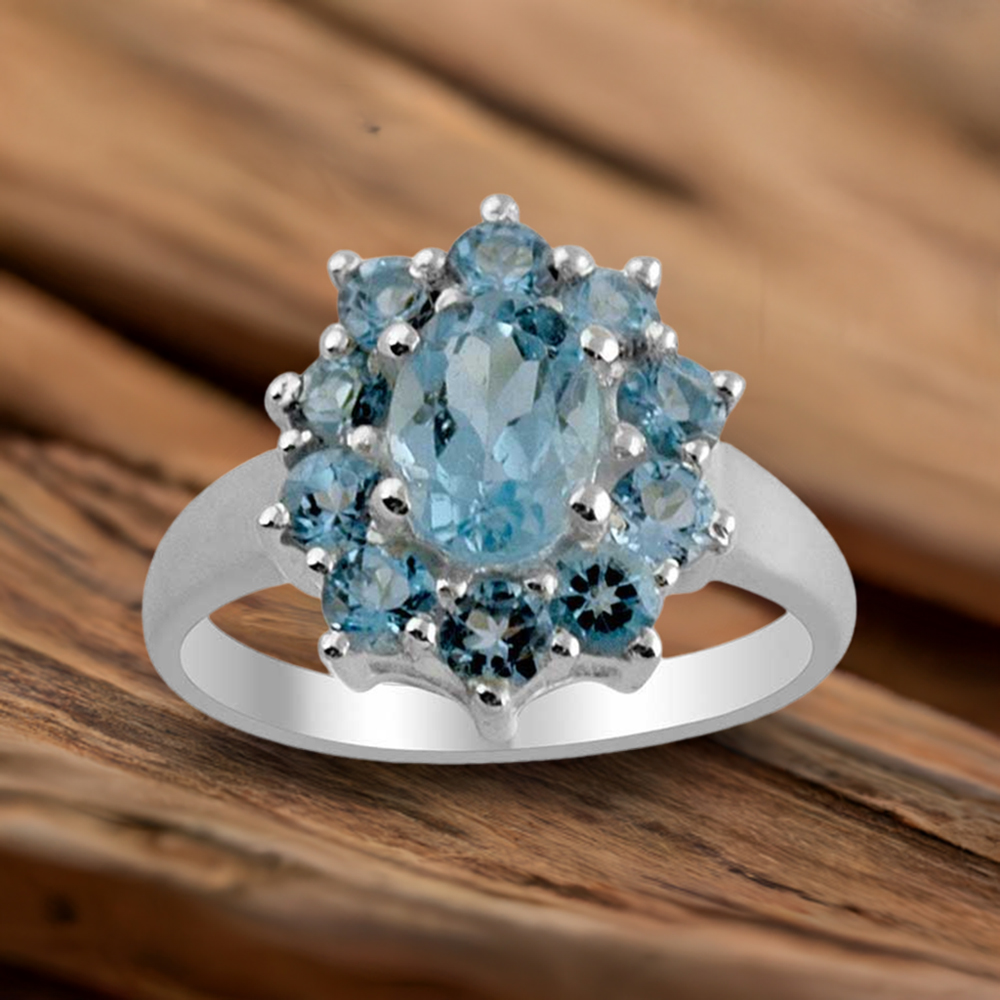 925 Sterling Silver Rings In Semi Precious Blue Topaz Gemstone 925SR1391