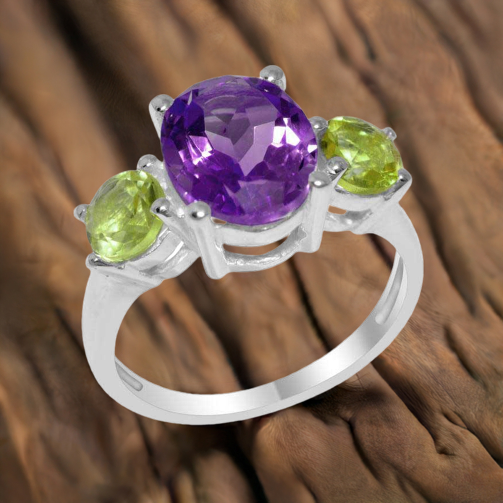 Genuine Multi Gemstone Rings In 925 Sterling Silver Jewelry 925SR1401