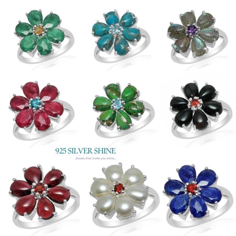 Natural Multi Gemstone Rings In 925 Sterling Silver 925SR1448_2