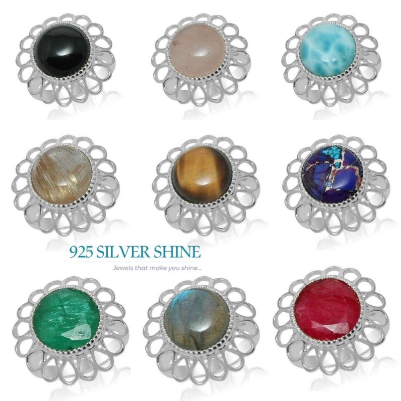 925 Sterling Silver Rings In Genuine Larimar Gemstone 925SR1468_1