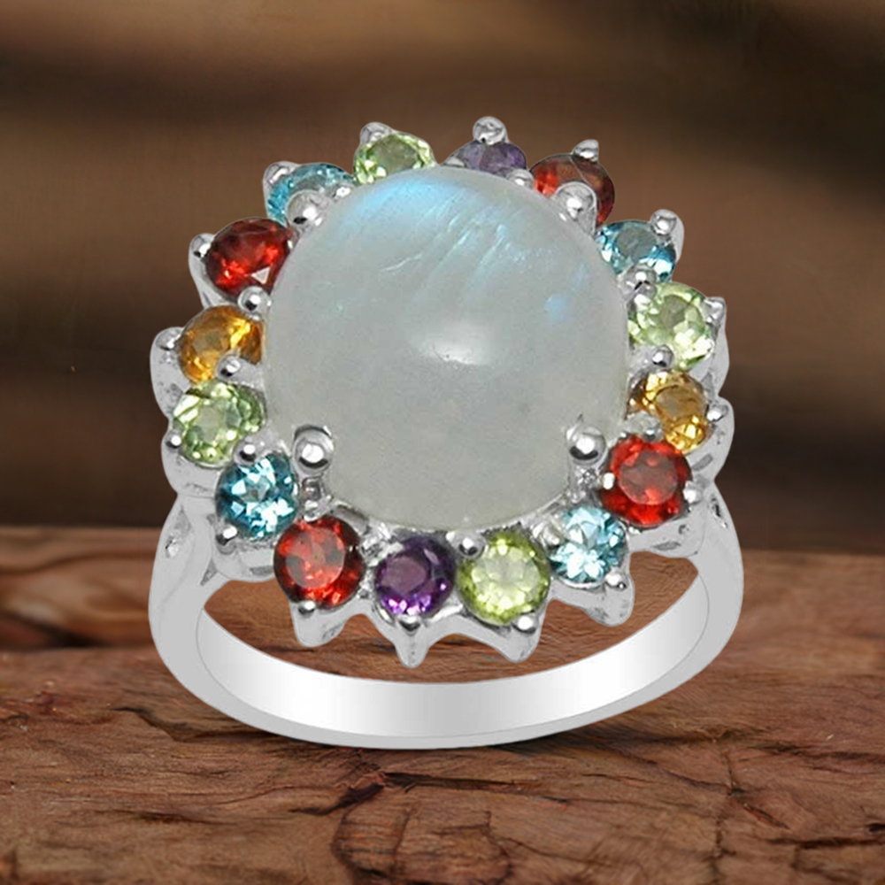 925 Sterling Silver Handmade Rings In Multi Gemstone Jewelry 925SR1491