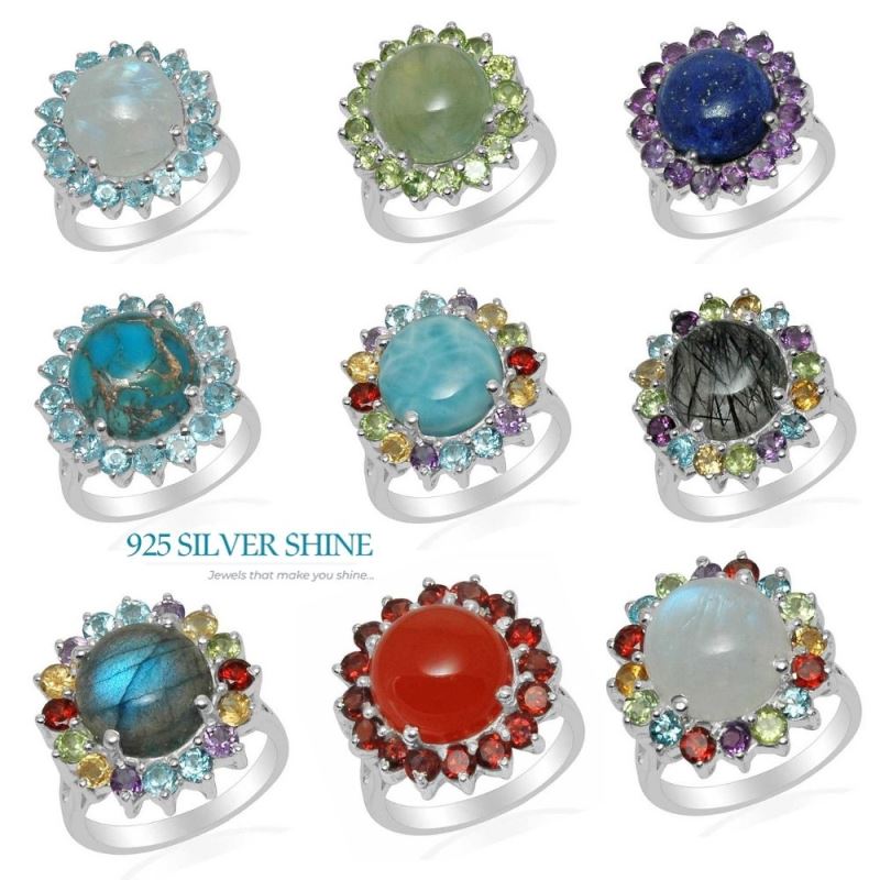 925 Sterling Silver Handmade Rings In Multi Gemstone Jewelry 925SR1491_2