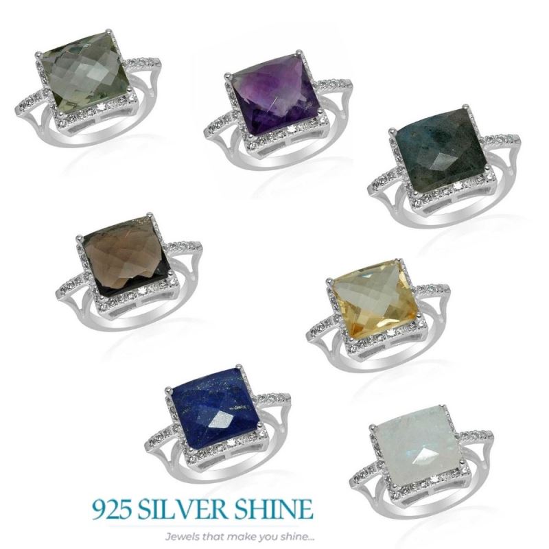 Green Amethyst And CZ Gemstone Sterling Silver Rings 925SR1506_2