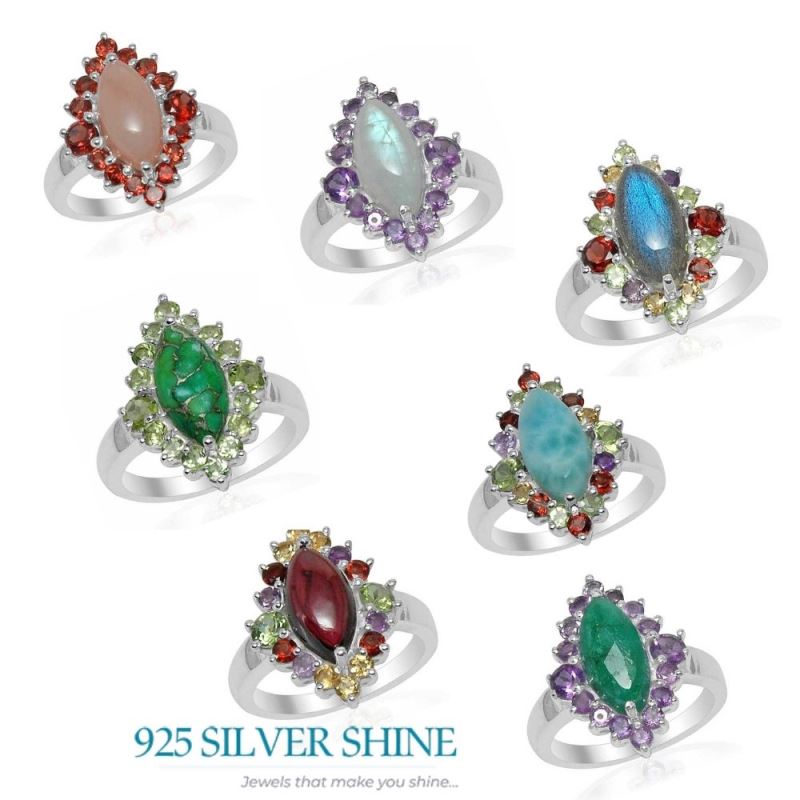 925 Sterling Silver Handmade Rings In Multi Gemstone Jewelry 925SR1509_2