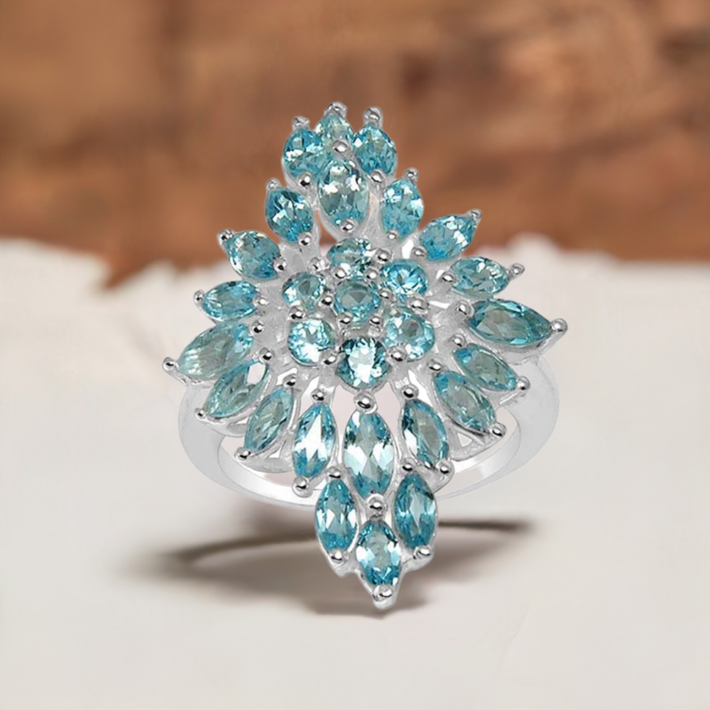 925 Sterling Silver Rings In Blue Topaz Gemstone Jewelry 925SR1576